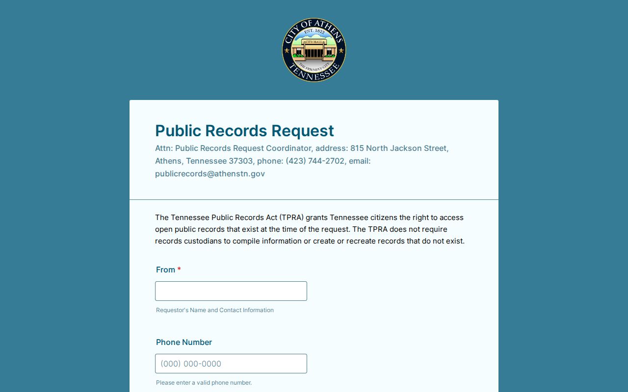 Athens Police recent arrest and incident records request form